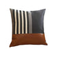 Set of Four 18" Brown Black and Ivory Striped Fabric and Faux Leather Throw Pillows