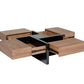 39" Brown and Black Wood Square Solid Coffee Table With Four Drawers