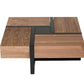 39" Brown and Black Wood Square Solid Coffee Table With Four Drawers