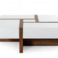 39" Brown and White Wood Square Solid Coffee Table With Four Drawers
