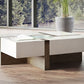 39" Brown and White Wood Square Solid Coffee Table With Four Drawers