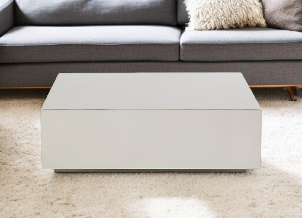 35" Silver Stainless Steel Square Solid Coffee Table