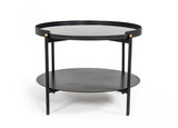 24" Black Faux Marble And Metal Round Coffee Table With Shelf