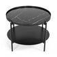 24" Black Faux Marble And Metal Round Coffee Table With Shelf