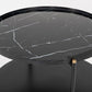 24" Black Faux Marble And Metal Round Coffee Table With Shelf