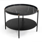 24" Black Faux Marble And Metal Round Coffee Table With Shelf