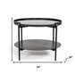 24" Black Faux Marble And Metal Round Coffee Table With Shelf