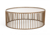 37" White and Gold Faux Marble And Metal Round Frame Coffee Table