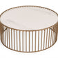 37" White and Gold Faux Marble And Metal Round Frame Coffee Table