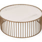 37" White and Gold Faux Marble And Metal Round Frame Coffee Table