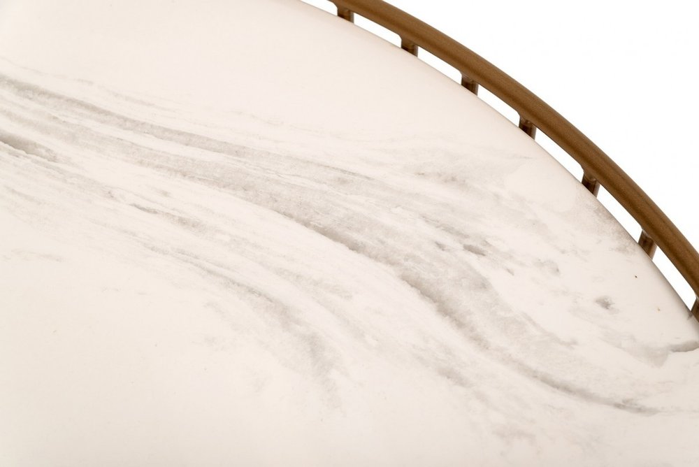 37" White and Gold Faux Marble And Metal Round Frame Coffee Table