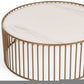 37" White and Gold Faux Marble And Metal Round Frame Coffee Table