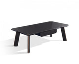 55" Ebony and Dark Brown Wood And Stainless Steel Coffee Table With Drawer