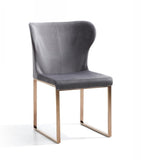 Gray and Gold Upholstered Fabric Wing Back Dining Side Chair