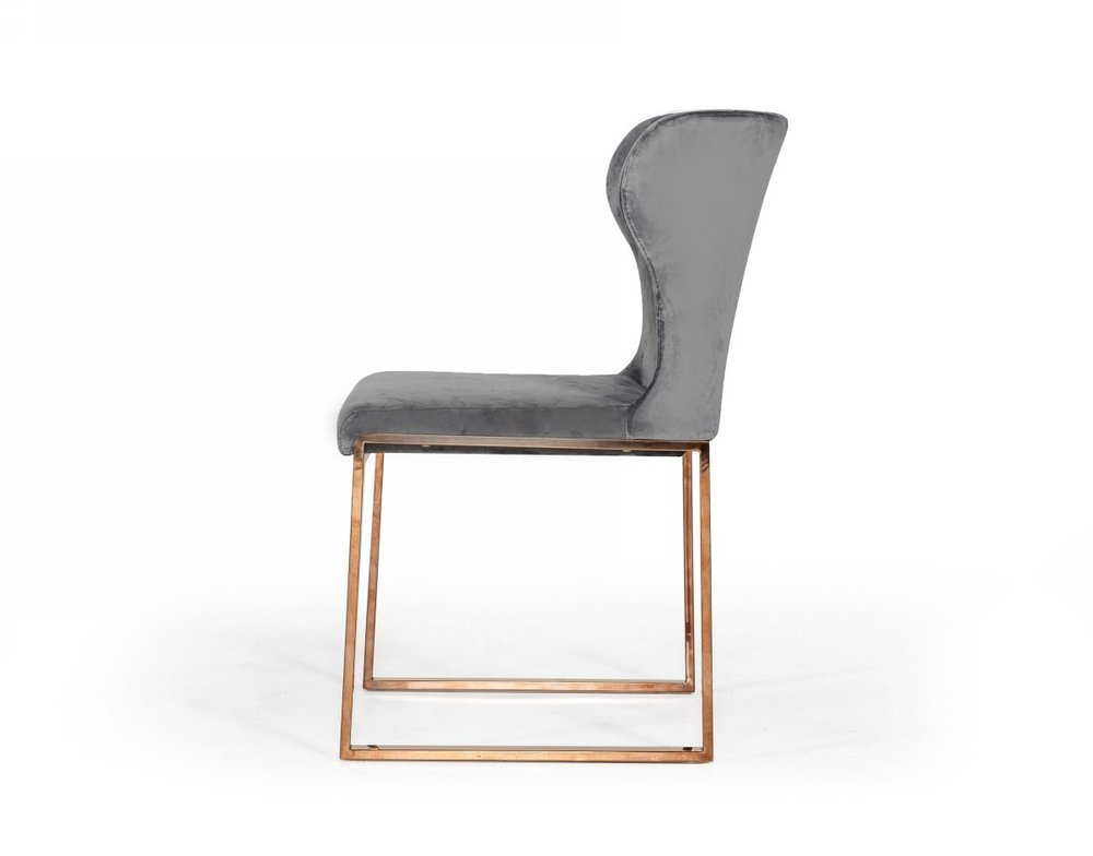 Gray and Gold Upholstered Fabric Wing Back Dining Side Chair