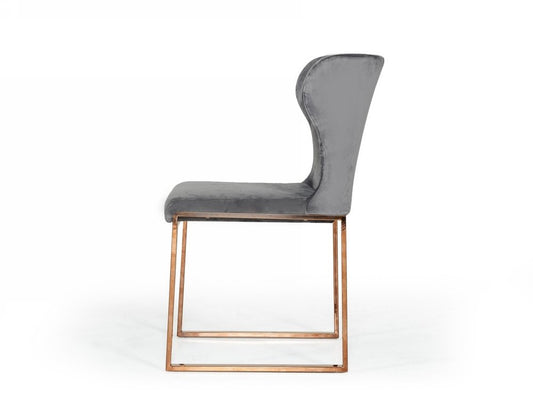 Gray and Gold Upholstered Fabric Wing Back Dining Side Chair