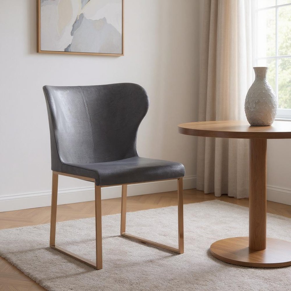 Gray and Gold Upholstered Fabric Wing Back Dining Side Chair