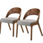 Set of Two Gray and Brown Upholstered Fabric Curved Back Dining Side Chairs