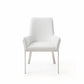 White and Silver Upholstered Faux Leather Dining Arm Chair