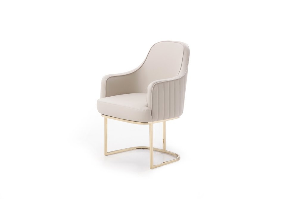 Gray and Gold Upholstered Fabric Dining Arm Chair