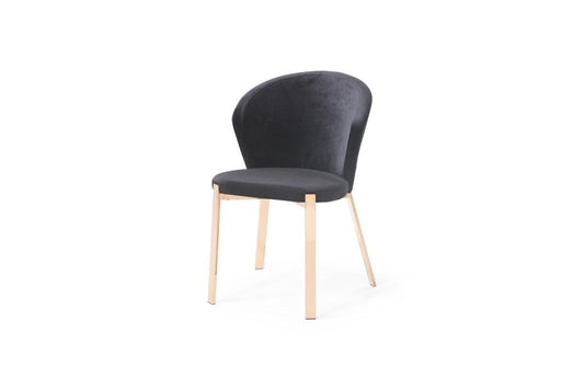 Set of Two Black and Champagne Upholstered Velvet Wing Back Dining Side Chairs