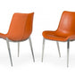 Set of Two Terra Cotta and Silver Upholstered Faux Leather Wing Back Dining Side Chairs