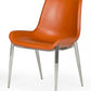 Set of Two Terra Cotta and Silver Upholstered Faux Leather Wing Back Dining Side Chairs