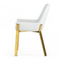 White and Gold Upholstered Faux Leather Dining Arm Chair