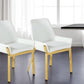 White and Gold Upholstered Faux Leather Dining Arm Chair