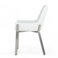 White and Silver Upholstered Faux Leather Dining Arm Chair