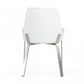 White and Silver Upholstered Faux Leather Dining Arm Chair