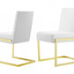 Set of Two White and Gold Upholstered Faux Leather Dining Side Chairs