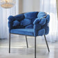 Blue and Black Upholstered Fabric Dining Arm Chair