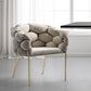 Tufted Gray And Brass Upholstered Velvet Dining Arm Chair