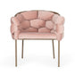 Pink and Brass Upholstered Fabric Dining Arm Chair