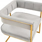 Gray and Gold Upholstered Fabric Dining Arm Chair