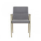 Gray and Antiqued Brass Upholstered Fabric Dining Arm Chair