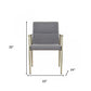 Gray and Antiqued Brass Upholstered Fabric Dining Arm Chair