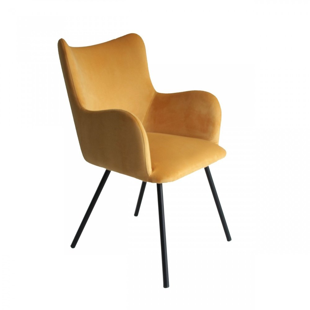 Yellow and Black Upholstered Velvet Wing Back Dining Arm Chair