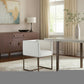 Off White and Antiqued Brass Upholstered Fabric Dining Arm Chair