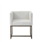 Off White and Antiqued Brass Upholstered Fabric Dining Arm Chair