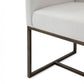 Off White and Antiqued Brass Upholstered Fabric Dining Arm Chair