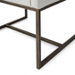 Off White and Antiqued Brass Upholstered Fabric Dining Arm Chair