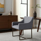 Gray and Antiqued Brass Upholstered Fabric Dining Arm Chair