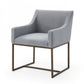 Gray and Antiqued Brass Upholstered Fabric Dining Arm Chair