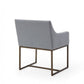 Gray and Antiqued Brass Upholstered Fabric Dining Arm Chair