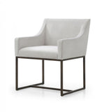 Beige and Antiqued Brass Upholstered Fabric Dining Arm Chair