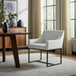 Beige and Antiqued Brass Upholstered Fabric Dining Arm Chair