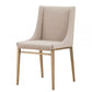 Set of Two Beige and Antiqued Brass Upholstered Fabric Wing Back Dining Side Chairs