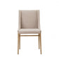 Set of Two Beige and Antiqued Brass Upholstered Fabric Wing Back Dining Side Chairs